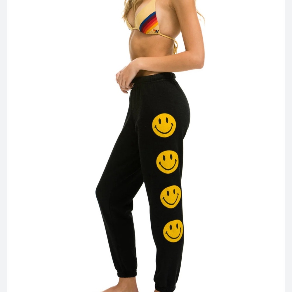 Aviator Nation Black Smiley Face Sweatpants Size XS